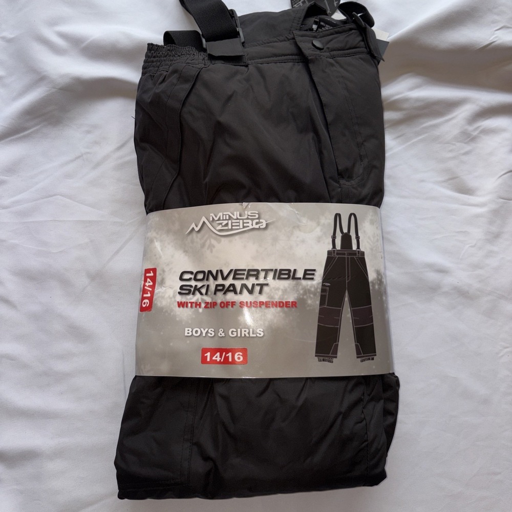 Minus Zero Black Snow/Ski Pants Kids 14/16 Convertible With Zip‎ Off Suspenders